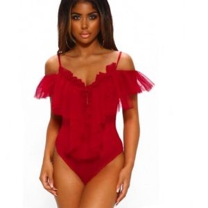 Women’s Red One Piece Teddy/ Bodysuit with mesh